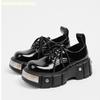 2025 New Women Platform Shoes Metal Rivet Patent Leather Round Toe Winter Shoes Lace Up Black Novely Loafers Shoes