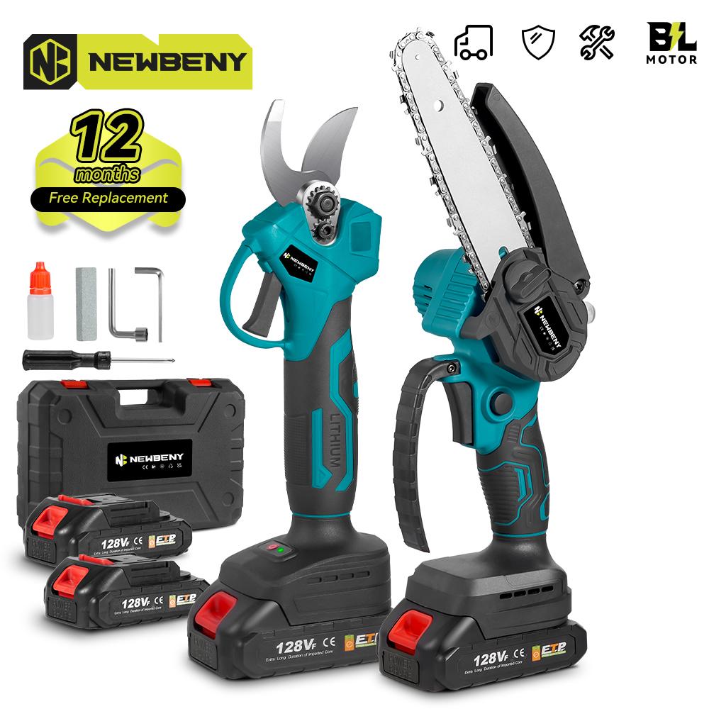 Newbeny Brushless 6 Inch Electric Saw+ 30mm Electric Pruning Shears Set Cordless Garden Woodworking Tools For Makita 18V Battery