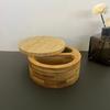 Bamboo Seasoning Storage Box with Magnetic Swivel Lid Wooden Salt Cellar Pepper Sugar Spice Holder Round Container Bowl Kitchen Gadgets