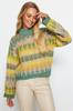 Women's Elegance Style Sweater Green Soft Textured Thick Stand Collar Crop Knitwear Sweater