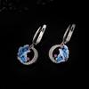 New Arrival Blue Flower Shape Stud Earrings Round Zircon Jewelry Fashion Women Girl Ear Accessories