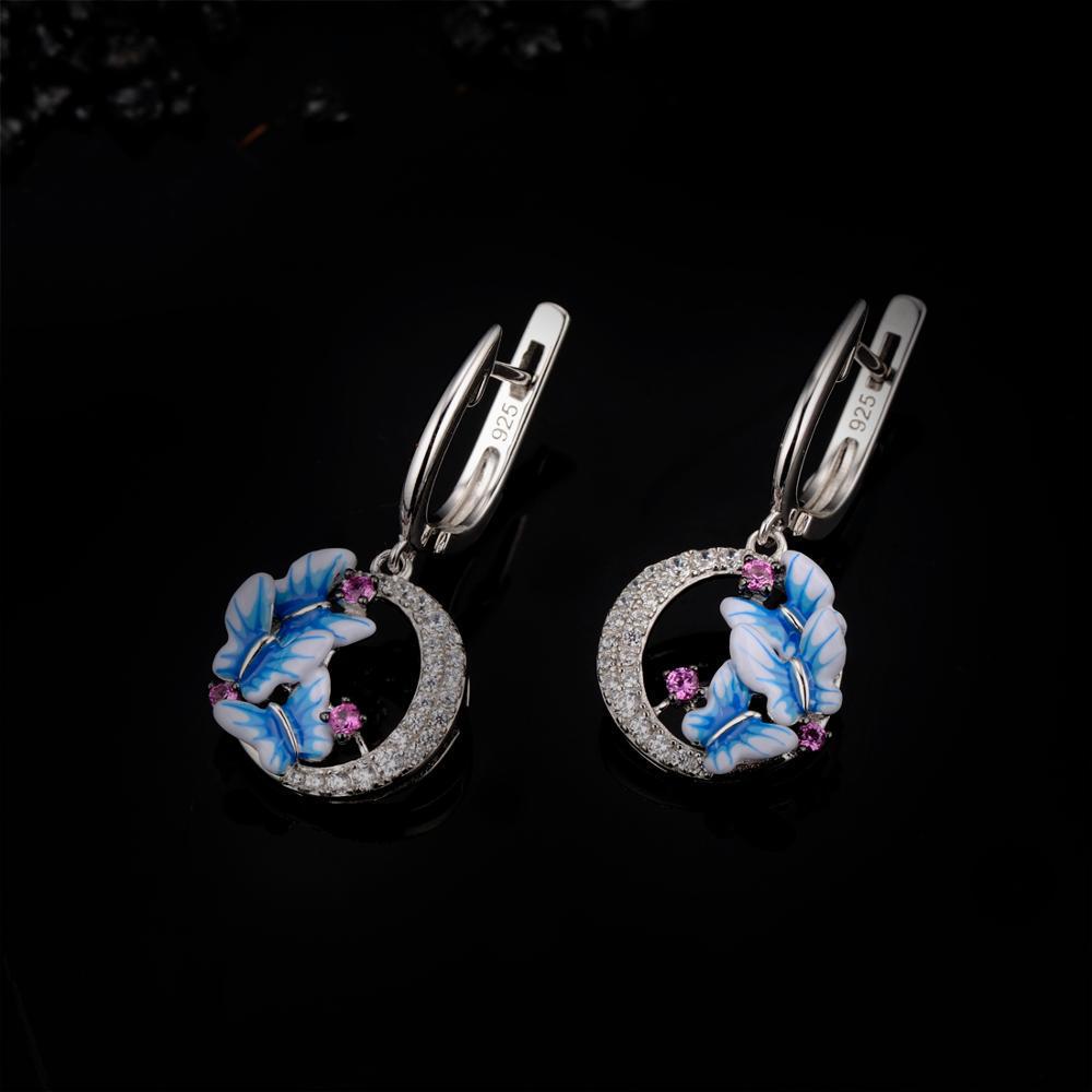 New Arrival Blue Flower Shape Stud Earrings Round Zircon Jewelry Fashion Women Girl Ear Accessories