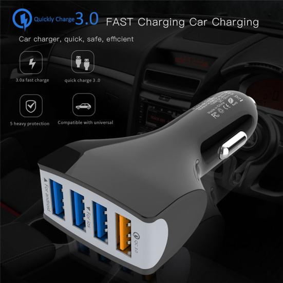 Portable QC 3.0 Quick Charge 4 USB Ports Car Cigarette Lighter Charger Adapter