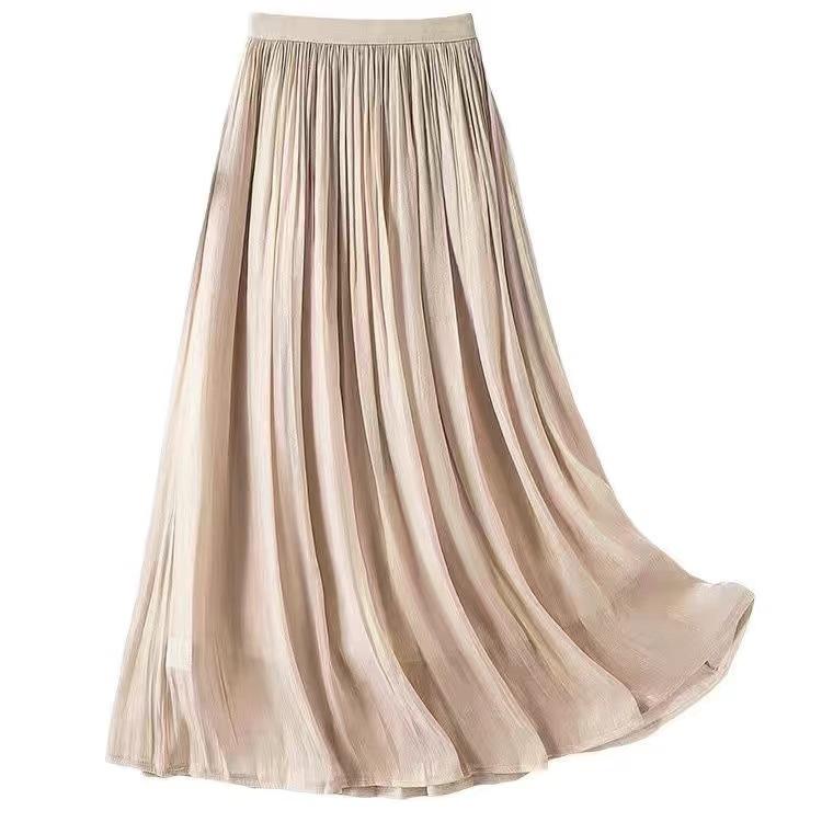 Senior Sense of Flow Light Half-body Skirt Gauze Skirt Female Beaded Skirt Temperament Long Section Mesh Half-body Skirt High-waisted Thin Summer
