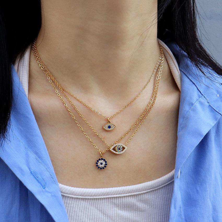 Tide Street Hip Hop Light Blue Horse Eye Lucky Eye Pendant Stainless Steel Necklace