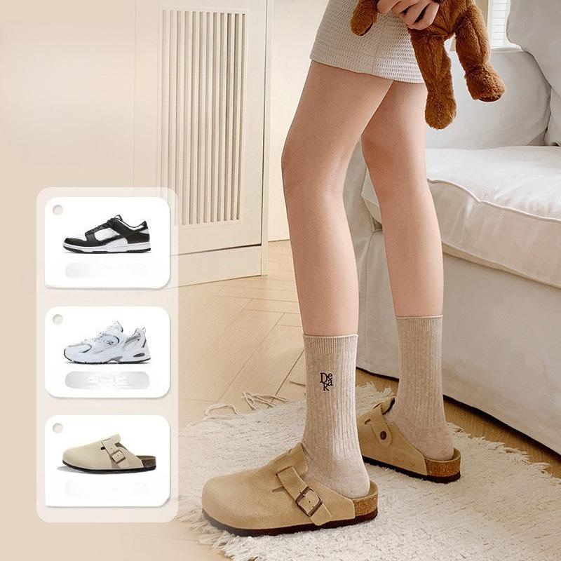 Women's Spring and Autumn Mid-calf Socks, Embroidered White Anti-pilling Pure Cotton Socks, Sweat-absorbing and Odor-proof Pile Socks