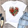 (Asian Size) Tee Top Women T Shirt Love Heart Style Flower Floral Woman Female Short Sleeve Clothing Print Fashion Graphic T-shirts