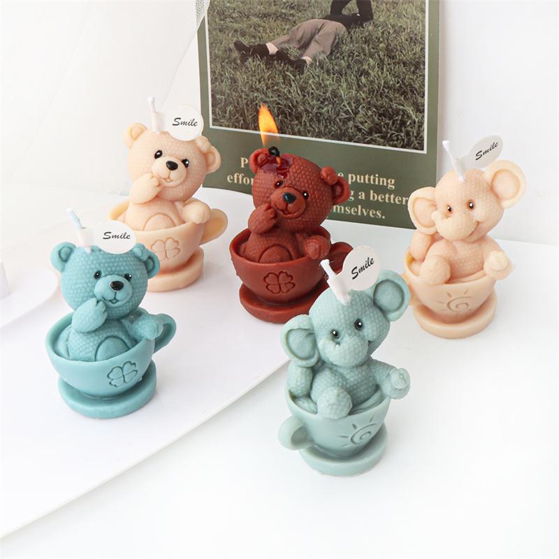3D Cartoon Animal Silicone Candle Mold DIY Cute Cup Teddy Bear Elephant Candle Making Supplies Soap Resin Mould Craft Home Decor