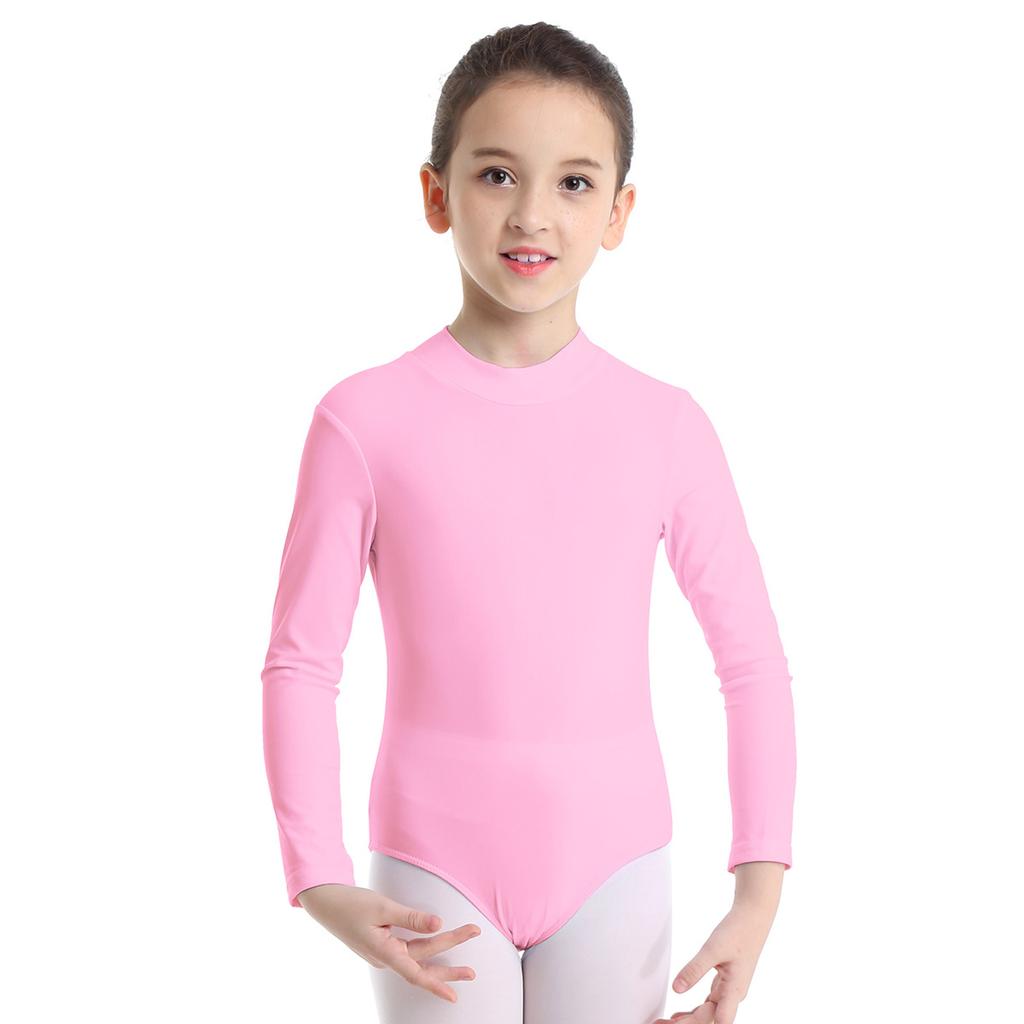 Child Long Sleeve Mock Neck Professional Ballet Dance Leotard Girls Gymnastics Bodysuit Unitard