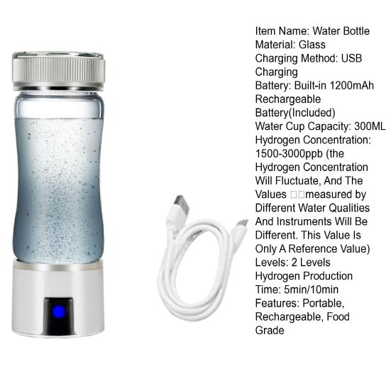 300ML Hydrogen Rich Water Bottle SPE PEM Technology Portable Glass Hydrogen Water Generator Healthy Glass Drinking