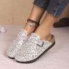 2025 New Women Slippers Casual Non Slip Flat Sandals Spring Sequined Half Slippers with Cork Toe Comfortable Shoes Slides Women