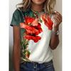 Women's Summer Round Neck Temperament T-shirt Short-sleeved Retro Floral Pattern Blouse Loose Casual Wear