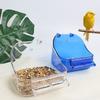 Transparent Bird Food Tray Bath Box Parakeet Caged Bird Bathing Tub with Standing Perch for Small Birds Canary Budgies Parrots