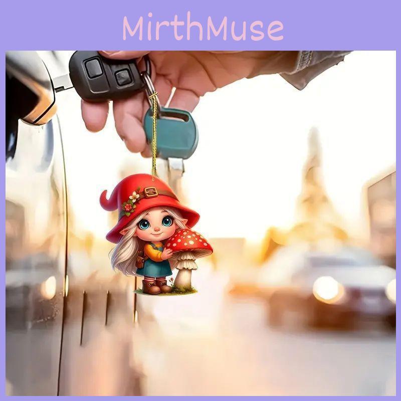 Little Car Acrylic Red Riding Mushroom Girl Keychain Pendant Vehicle Interior