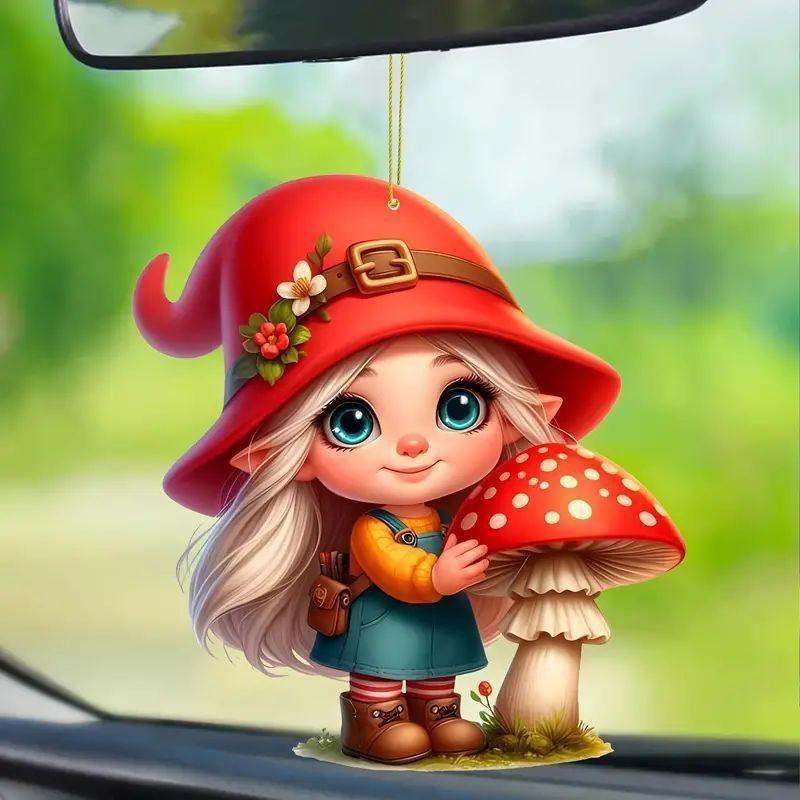 Little Car Acrylic Red Riding Mushroom Girl Keychain Pendant Vehicle Interior