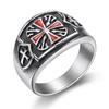 Drop Shipping US Size 7 - 14 Stainless Steel Red Armor Shield Knight Templar Crusade Cross Ring Medieval Signet Retro Vintage