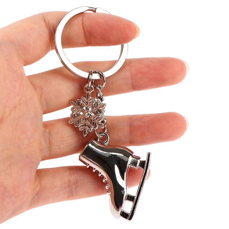 1Pc Silver Ice Skates Snowflake Pendant Key Ring Skating Key Chain Keychain