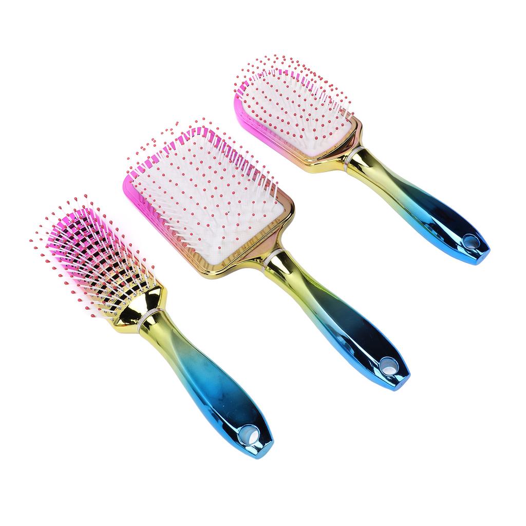3pcs Gradient Electroplating Paddle Hairbrush Set Detangling Hair Brush Set Air Cushion Comb Nylon T