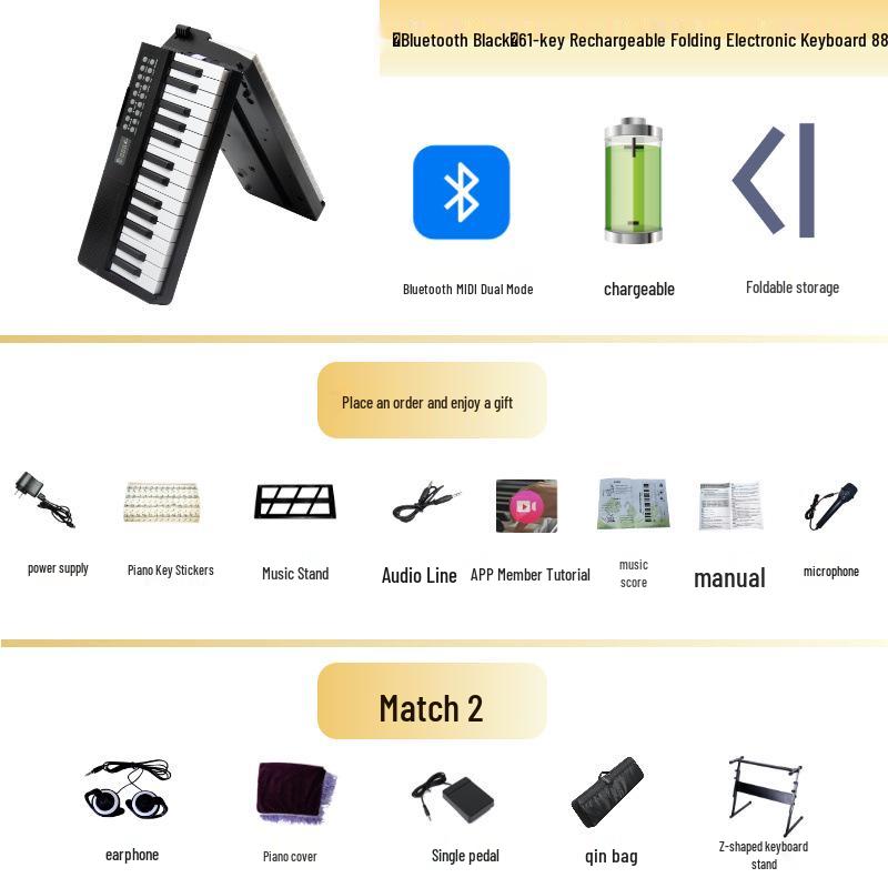 61-Key Rechargeable Folding Piano for Beginners & Kids