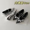 Sheepskin Version~ Pointed Sequins Flower Inner Height Increase Mary Jane Shoes One-word Buckle French Temperament Shallow Mouth Single Shoes Women