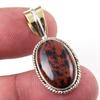 Natural Mahogany Obsidian Gemstone 925 Solid Silver Two Tone Pendant 1.25'' J1p94