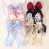 Chiffon Bow Hair Clips Girls Blue Shining Satin Bowknot Hair Clips Ribbon Bow Barrette Sweet Hairpin Grip Ponytail Clip Headwear
