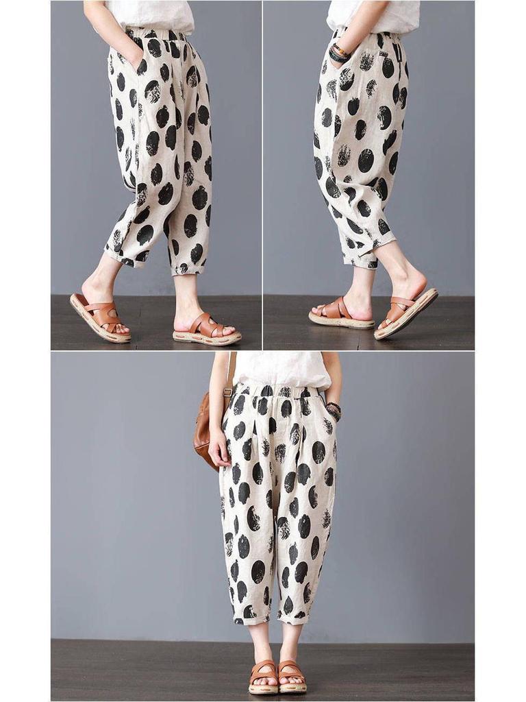 2023 Women's Cotton Linen Slimming Printed Harem Pants - Versatile, High-Quality Cropped Design