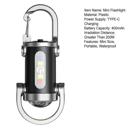 Mini Flashlight 5 Lighting Modes Dual Light Source Waterproof Rechargeable Keychain Flashlight Camping LED Torch