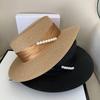 Summer French Elegant Beach Straw Hats for Women Visor Fitted Hat Brim Jazz Travel Pearl Female Casual Panama Hat Suncap