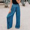 Fashion Elastic High Waist Women Wide-leg Pants 2024 Casual Printed Long Pants Vintage Loose Streetwear Pleated Trousers 30767