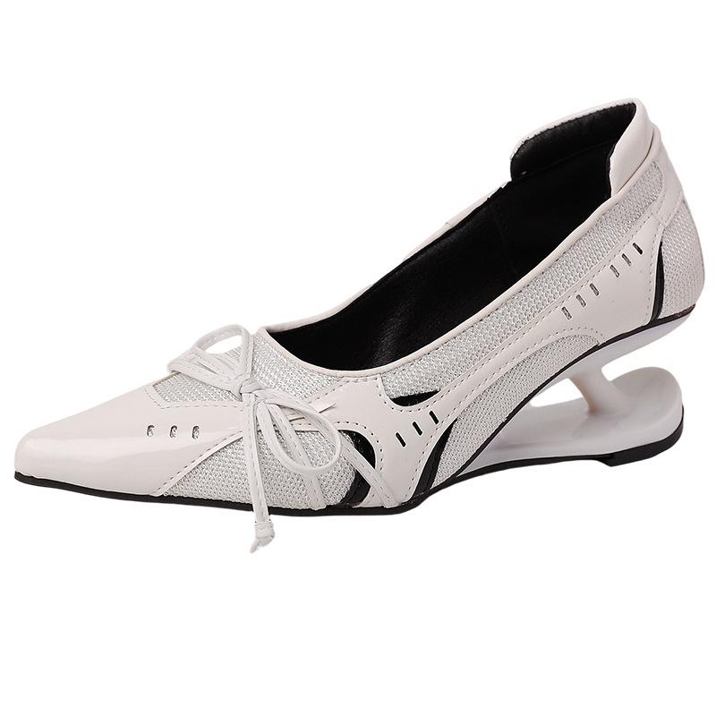 Fashion Niche Design Sense Pointed Wedge Mary Jane Shoes Summer Temperament Women's Single Shoes Mesh High Heels