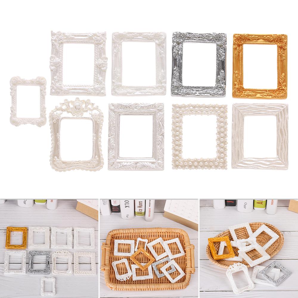 2Pcs 1/12 Mini Resin Photo Frame Dollhouse Miniature Accessories Simulation Furniture Model Toy for Children Doll House Decor