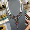 Complex Design, Versatile and Old-fashioned Sika Deer Color Three-dimensional Diamond-encrusted Pearl Necklace