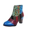 National Style High Heel Short Boots Women's Splicing Martin Boots Rhinestone Pointed Thick Heel Short Boots Large