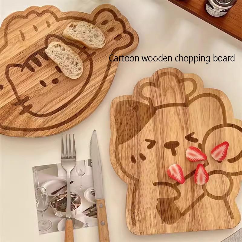 Cartoon Cutting Board Kawaii Wooden Food Board Cinnamon Roll Girl Children Bread Breakfast Plate Fruit Dessert Plate