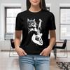 Rock Cat Playing Guitar Funny Guitar Print T Shirt for Women Graphic Shirt Casual Short Sleeved Black Female Tee O-neck T-shirts