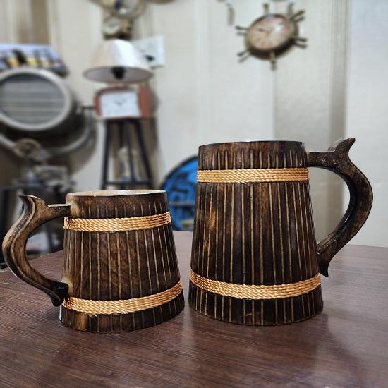 Beautiful Designer Stylist Drinking Wood Beer Mug Set of 2