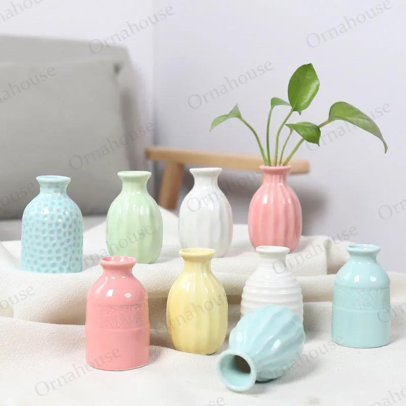 1PC Nordic Style Mini Modern Flower Vase Home Decoration Living Room Ceramic Home Decoration Floreros Vintage Flower Pot Vases