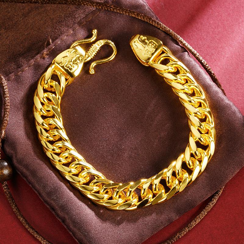 Smooth Flat Vietnamese Gold Bracelet Domineering Retro Versatile Men and Women Copper Plated Roman Chain