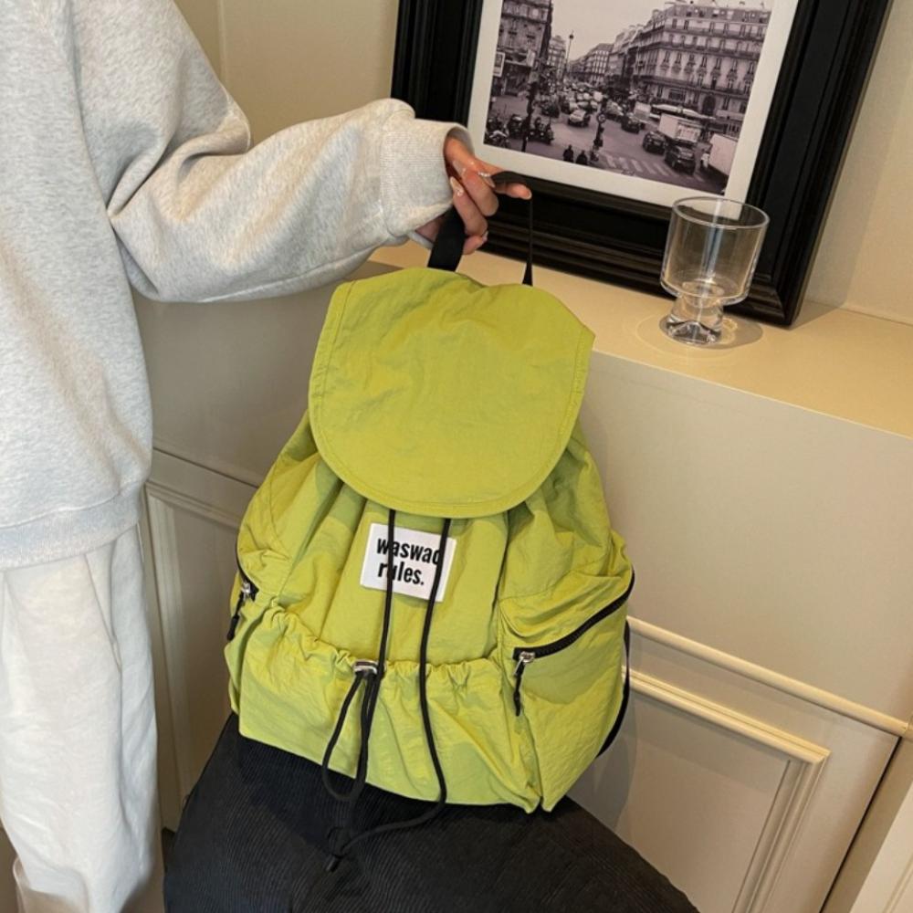 Solid Color Ruched Shoulder Bags Nylon Student Schoolbag Simple Drawsting Backpacks Outdoor
