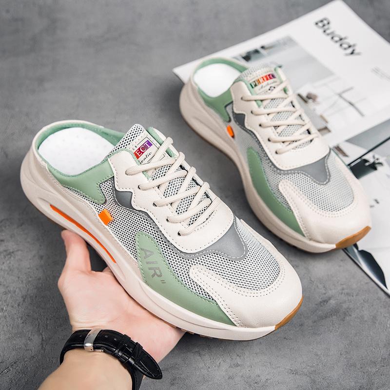 2024 Fashion Comfortable Men's Shoes Anti-slip Walking Shoes Lightweight Breathable Flat Half Slippers Trendy No Heel Footwear