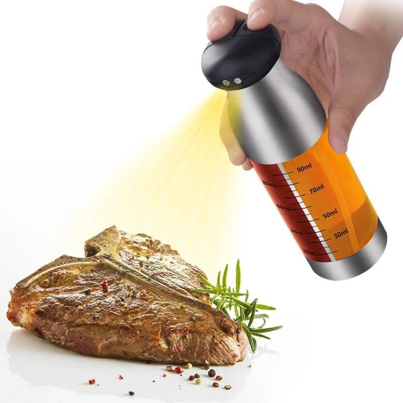 200ml Stainlness Steel Double-headed Oil Spray Bottle Olive Oil Vinegar Spray for Salad BBQ Oil Dispenser Cooking Baking Tools