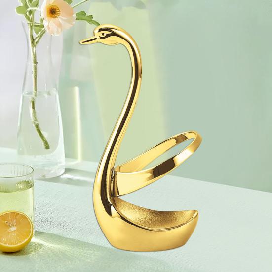 Stainless Steel Mini Fruit Forks Spoons with Non-Slip Handle Food-Grade Swan Storage Rack for Kids Desserts Snacks Parties Weddings