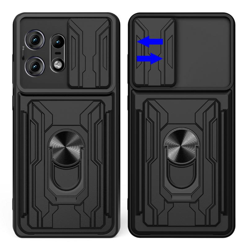 Slide Lens Camera Shockproof Armor Case for Moto Edge 50 Pro 40 Edge40 Pro Ultra Card Slot Wallet Ring Stand Holder Cover for Motorola Edge50 Pro