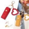 Portable Leather Lipstick Bag Makeup Pouch Lip Balm Bag Keychain Holder Lipsticks Protective Cover With Mirror