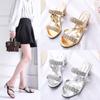 Summer Women's Sandals and Slippers with Medium Heel Thick Heel Women's Slippers with Open Toe High Heel Rhinestones