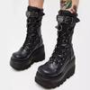 Winter Women's Mid Boot Round Head High Platform New Design Motorcycle Boots Fashion High Heel Zipper Casual Boots Outdoor 2024