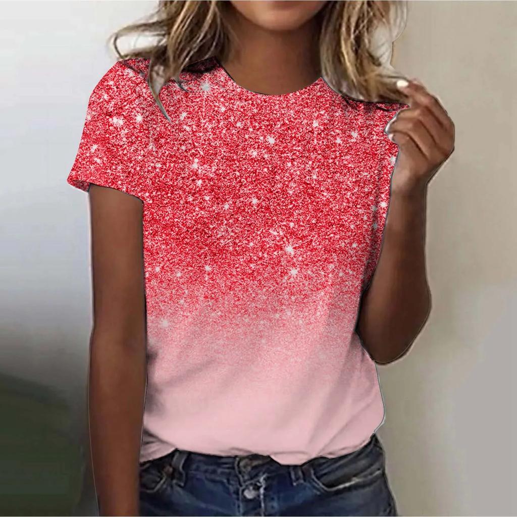 2025 Women's Street Trendy T-shirt Dreamy Star 3D Printed Short Sleeve Versatile Daily Casual Loose Round Neck Top Women's Wear