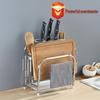 Stainless Steel Kitchen Utensil Holder with Integrated Chopping Board and Multifunctional Storage for Knives and Chopsticks.