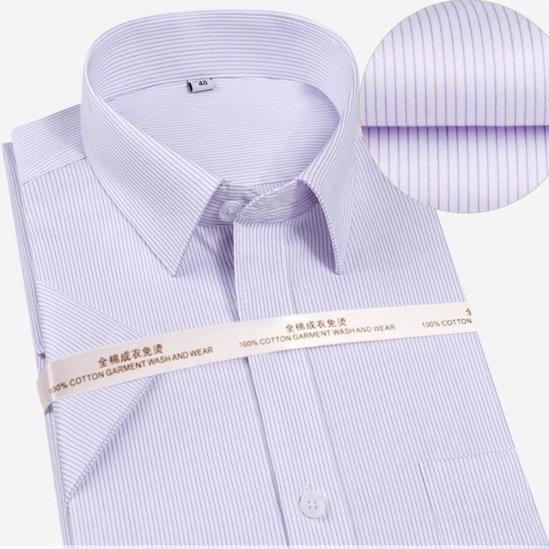 Pure Cotton Non-iron Striped Formal Short-sleeved Shirt Mens